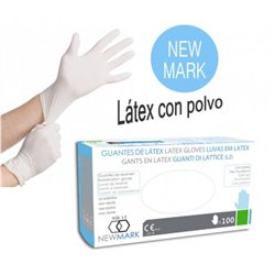 NEW MARK GUANTES LATEX BLANCO C/POLVO CAJA 100UND T-L